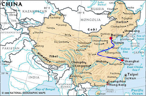 Reiseroute der China Gruppe 2004 Reiseroute